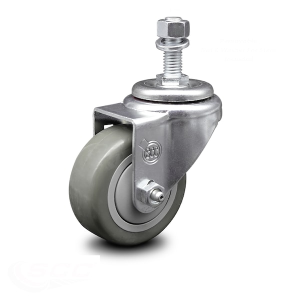 3.5 Inch Gray Polyurethane Wheel Swivel 1/2 Inch Threaded Stem Caster SCC